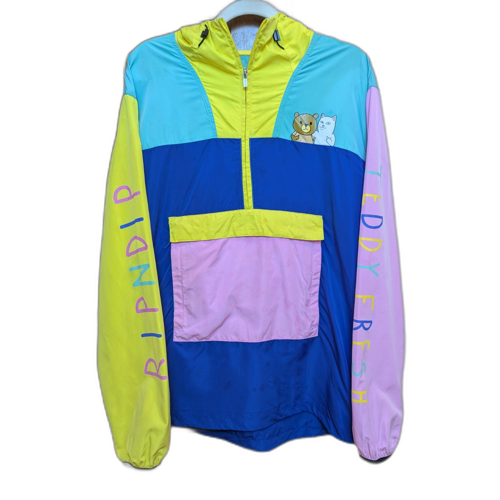 Teddy Fresh x Rip N Dip Bright Color Block Windbreaker Pullover Anorak Size XL